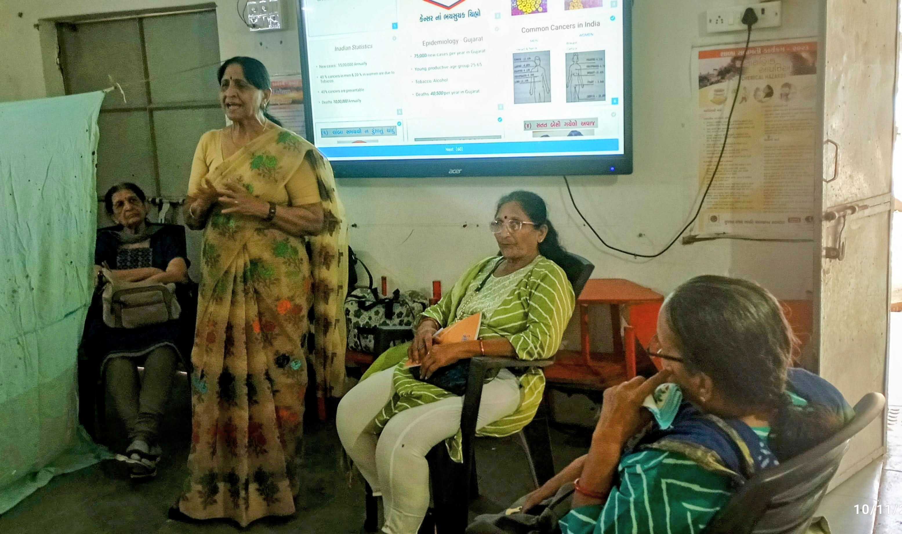 CERVICAL CANCER AWARENESS PROGRAM – GHODA VILLAGE | 10-11-2025 🌸
 Venue: Primary School, Ghoda Village, Viramgam Taluka
With the support of Shyam Oncology Foundation and its affiliate Karunalay, we conducted a Cervical Cancer Awareness & Screening Camp for the women of Ghoda village.
💬 Counsellor Mina Ben Shah spoke with senior students and parents about cancer awareness — especially cervical cancer — and shared preventive measures and early detection tips.
 Dr. Damini Patel conducted screening tests (results to be shared soon).
Many women were initially hesitant to get tested due to fear, but with gentle counselling and reassurance, several came forward for screening. 
As part of the program, sanitary pads were also distributed to participants.
🙏 Our heartfelt thanks to Counsellor Mina Ben Shah and Dr. Damini Patel of Shyam Oncology Foundation & Karunalay for their dedicated service.
💜 Shyam Oncology Foundation works across prevention, diagnosis, treatment, and quality of life in cancer care.
💛 Karunalay offers FREE palliative care for advanced cancer patients with compassion and dignity.
A big thank-you to the school principal and staff for their cooperation and for providing the venue.
🎗️ Cervical cancer is a growing health concern in Gujarat. Let’s join hands to fight cancer and ensure a healthier life for women in rural communities.